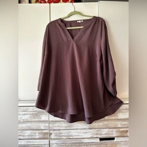 💜 Maurices Purple Tunic 2X Flowy 3/4 Sleeve V-Neck Blouse